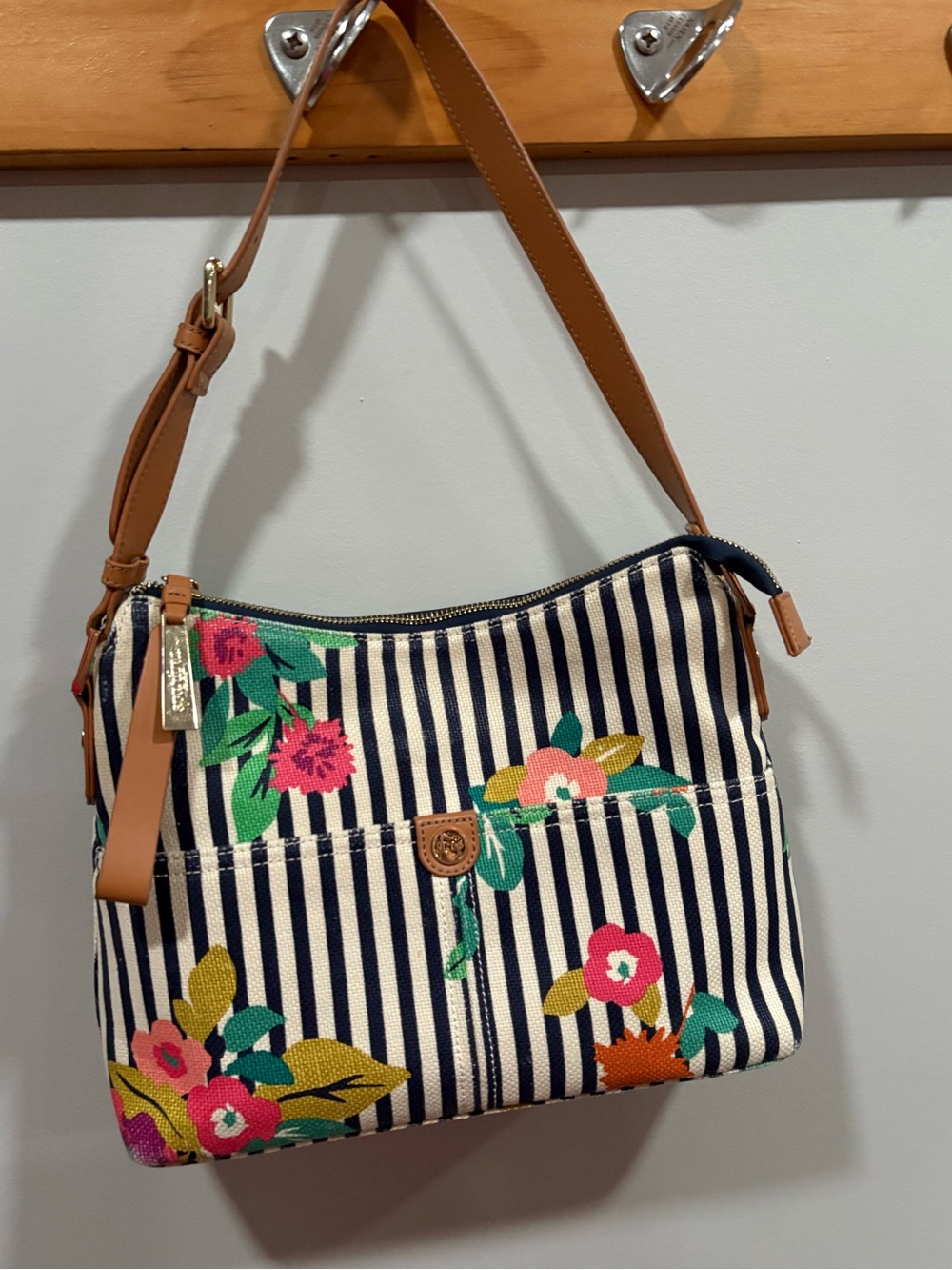Spartina 449 purse Striped Floral Crossbody Shoulder Bag - Navy & White
